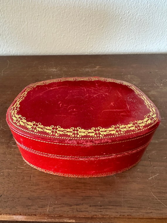 Rare Vintage Italian Red and Gold Trim Tooled Leat
