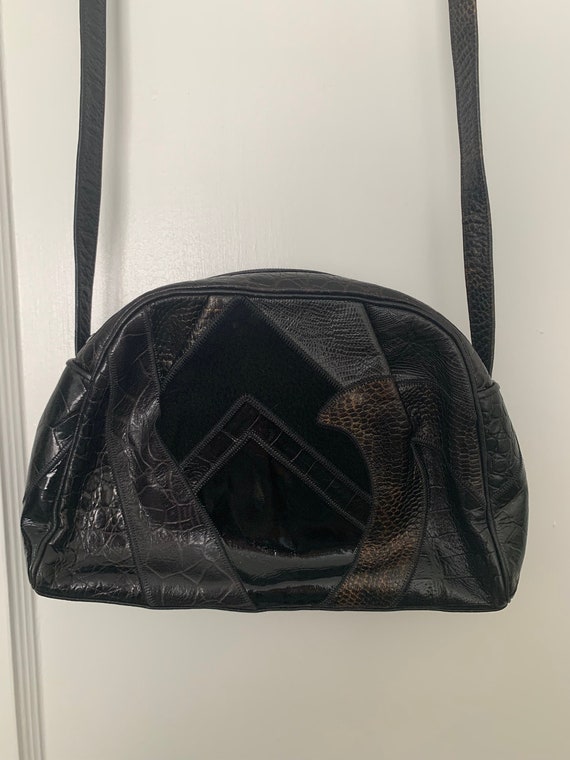 Vintage Sharif Black Leather and Suede Shoulder Ba