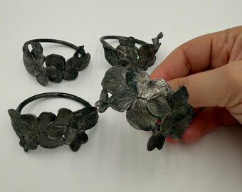 Vintage Silver Metal Flower Napkin Ring Holder Set