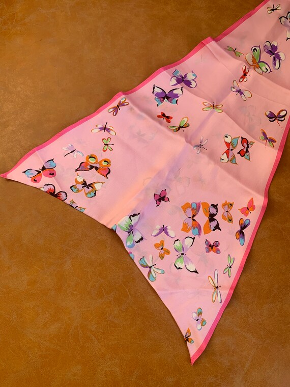 Vintage Echo Pink Butterfly Silk Hair Scarf - image 4