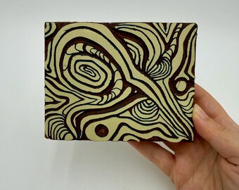 Vintage 1970's Hand Carved Abstract Swirl Wood Textile Printing Stamp Block