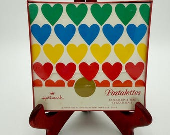 Sealed NOS Vintage Rainbow Heart Hallmark Postalettes Notecard Set