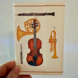 Conjunto de cartas de cartão postal de instrumento musical de papéis criativos vintage