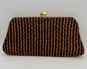 Vintage 1950's Garay Orange and Black Stripe Textured Woven Evening Clutch