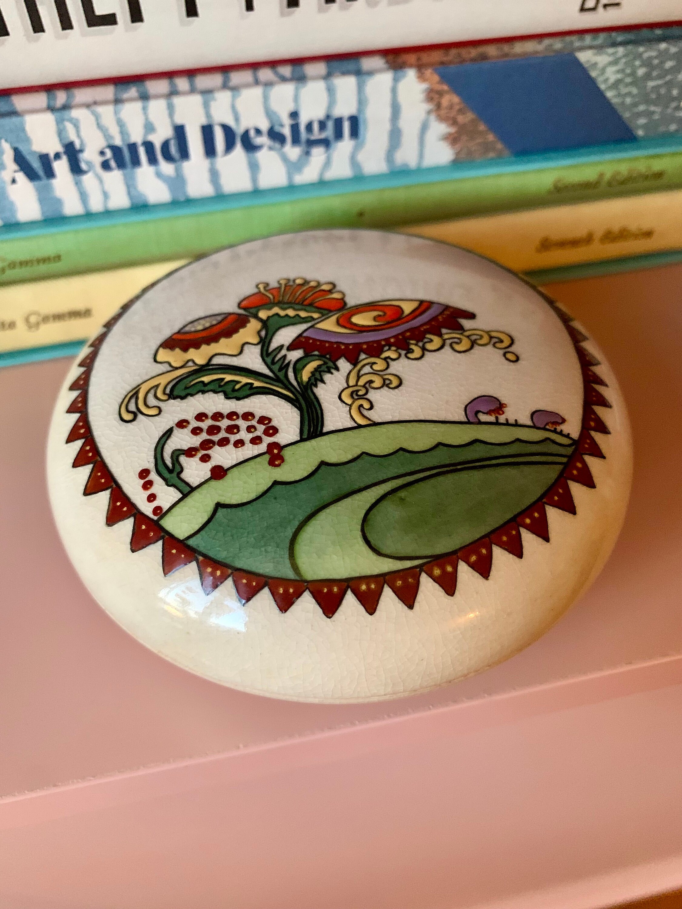 アンティーク雑貨 Vintage Rare 1930 Unique Colorful Poundstone Whimsical Trinket Box