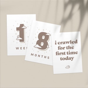 Cartes d'étape minimalistes pour bébé - Ensemble de 33 cartes - Téléchargement numérique imprimable - Cadeau de douche de bébé - Souvenir nouveau-né