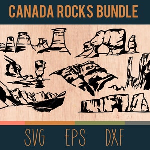 Canada Rocks SVG Bundle / Archivos digitales / Banff, Balancing Rock, Drumheller, Flowerpot Rock, Hopewell, Percé Rock, Ten Peaks / DXF y EPS