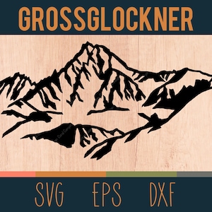 Grossglockner Mountain SVG Outline | Plik do cięcia cyfrowego | Centralne Alpy Austrii | Dołączone pliki DXF i EPS