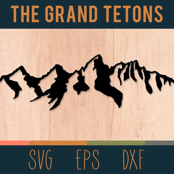 Teton Mountain Outline SVG Digital Cut File | Rocky Mountain Range | Nature Silhouette | DXF and EPS Included