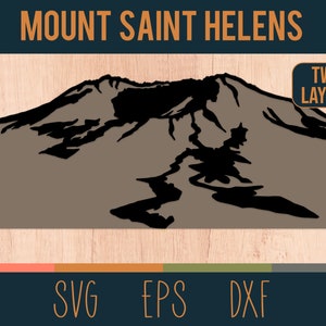 Esboço SVG em camadas do Monte Santa Helena | Arquivo de corte digital | Duas camadas | Vulcão do estado de Washington | DXF e EPS incluídos