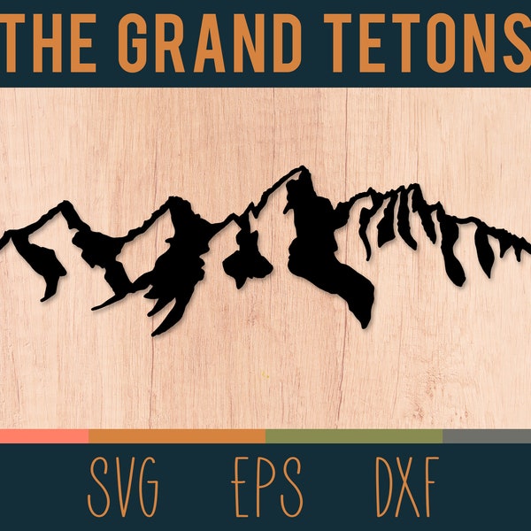 Teton Mountain Outline SVG Digital Cut File | Rocky Mountain Range | Nature Silhouette | DXF and EPS Included