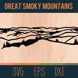 Great Smoky Mountains SVG-overzicht | Digitaal snijbestand | Appalachen van North Carolina en Tennessee | DXF- en EPS-bestanden inbegrepen