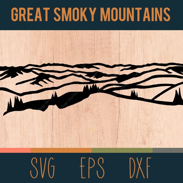 Great Smoky Mountains SVG Outline | Digital Cut File | Appalachian Mountains of North Carolina and Tennessee | DXF and EPS Files Included