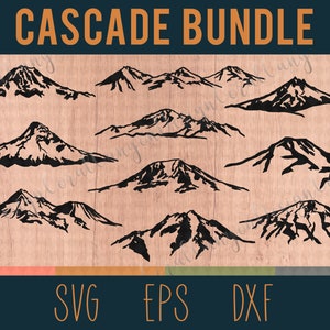 Paquete SVG de 21 Cascade Peaks / Archivos de corte digital / Rainier, Shasta, Twin Sister, Hood, Baker, St Helens, Adams & More / DXF y EPS