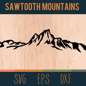 Sawtooth Mountains SVG Outline | Digital Cut File | Rocky Mountains of Central Idaho | DXF and EPS Files Included