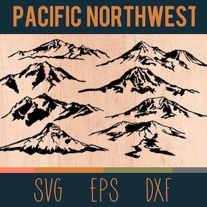 Paquete SVG Pacific Northwest Peaks / Archivos de corte digital / Rainier, Shasta, Hood, Baker, Saint Helens, Glacier, Adams, Shuksan / DXF & EPS