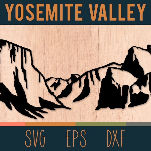 Yosemite Valley Outline | SVG Digital Cut File |   Silhouette of National Park Mountains | DXF and EPS Included