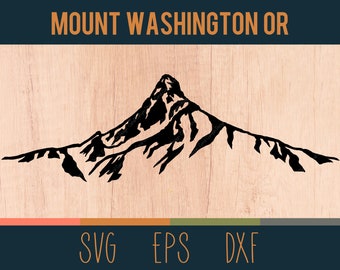 May include: Black and white silhouette of Mount Washington, Oregon. The mountain is depicted as a jagged peak with a sharp summit. The image is set against a woodgrain background. The text "MOUNT WASHINGTON OR" is displayed above the mountain.