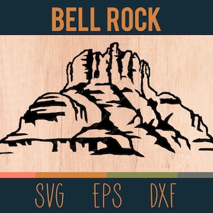 May include: Black and white silhouette of Bell Rock, a distinctive rock formation in Sedona, Arizona. The image is suitable for crafting projects like cutting, etching, or engraving.