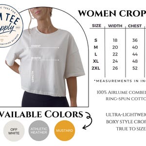 Women's crop top size guide with available measurements and sizing information.