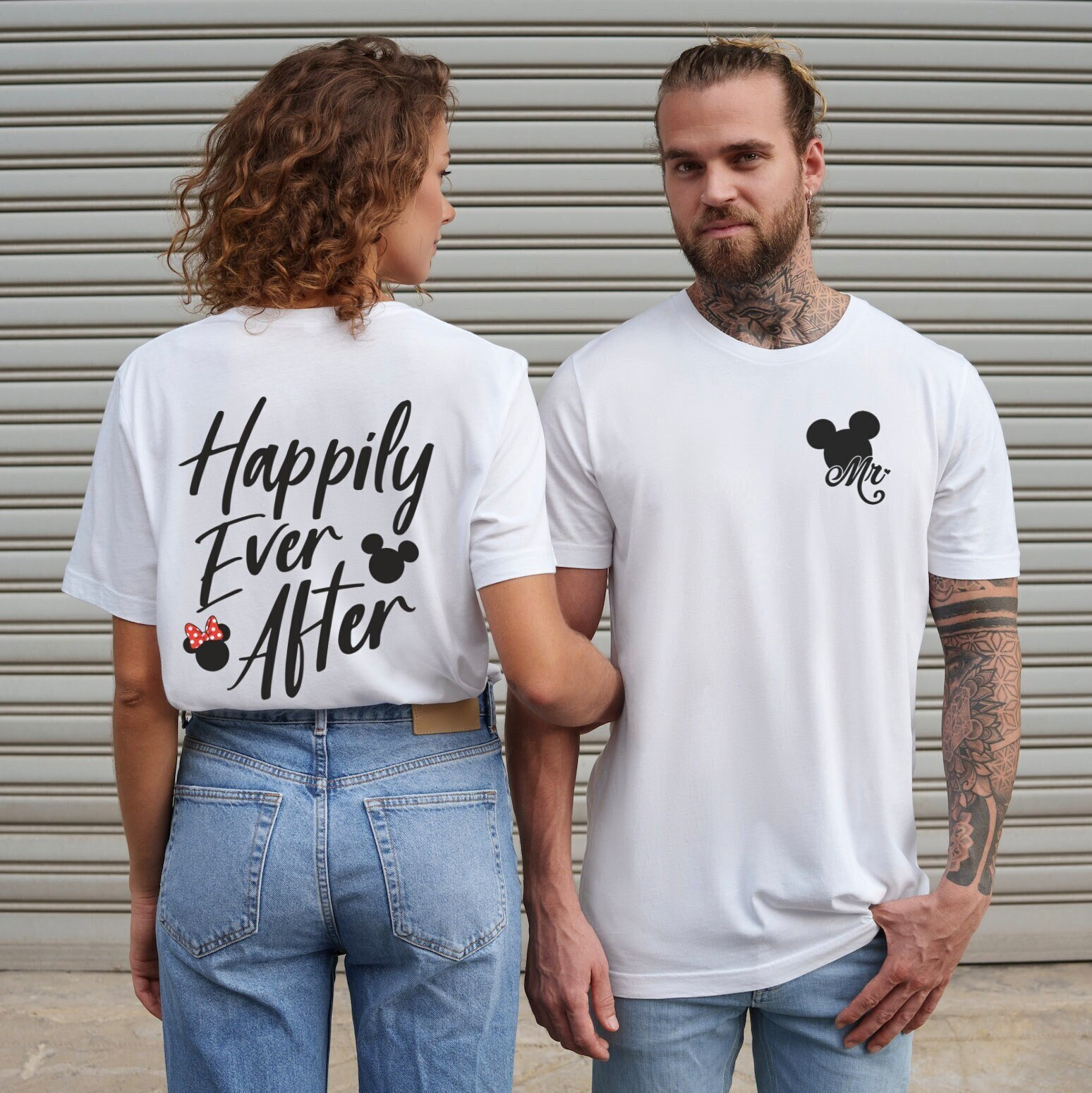 mr and mrs, Happily ever after, minnie mickey, mrs minnie, mr mickey, main street tee, husband and wife shirt, wedding gift, his and hers