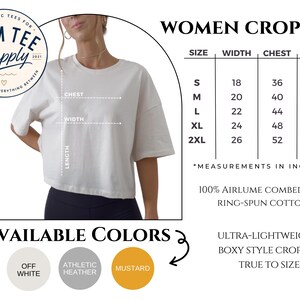 Women's crop top size guide with available measurements and sizing information.