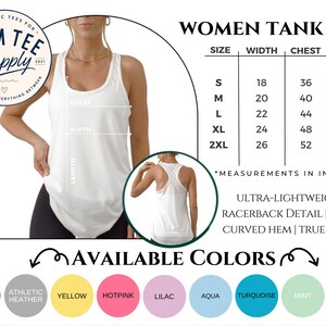 Women's tank top size guide with available measurements and sizing information.