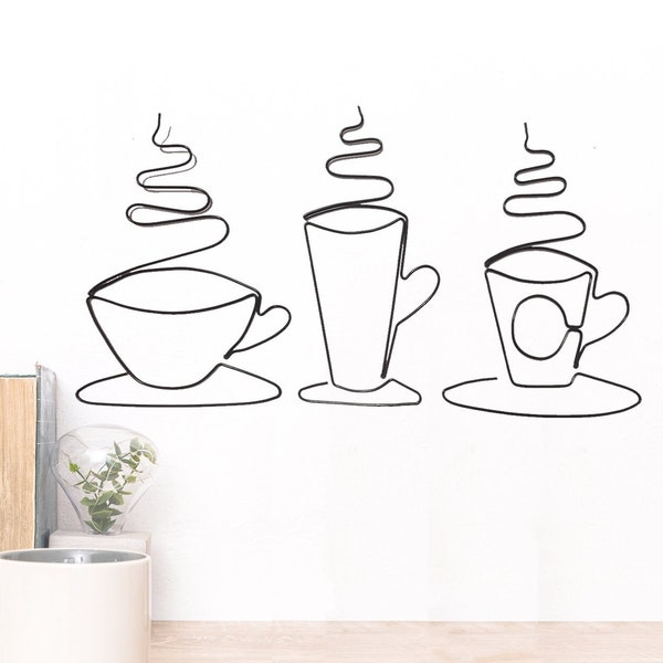 Wire Art | Coffee Cups | Hand Made | Wall Art | Silver Gold Copper Black