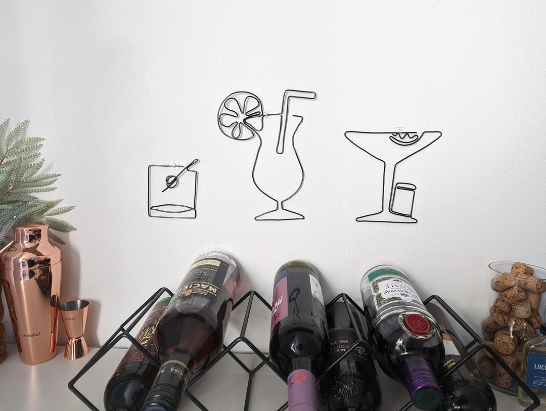 Wire Art Cocktail Glasses Hand Made Wall Art Silver Gold Copper Black