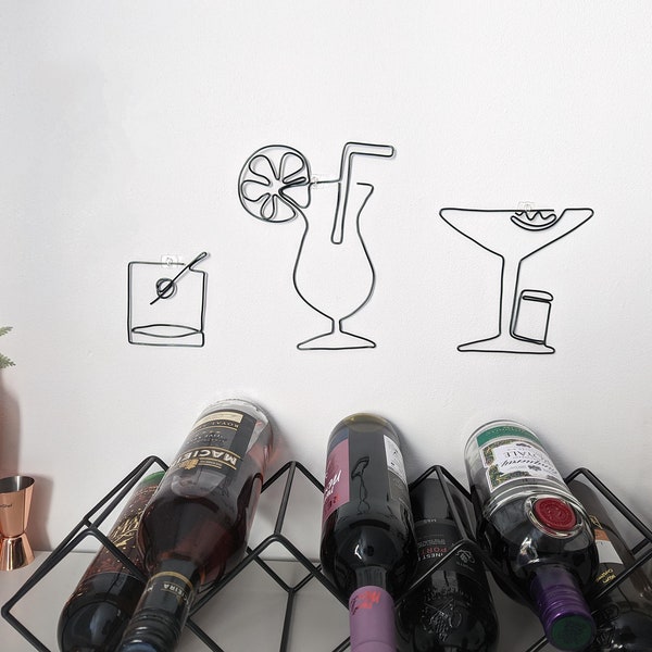 Wire Art | Cocktail Glasses | Hand Made | Wall Art | Silver Gold Copper Black