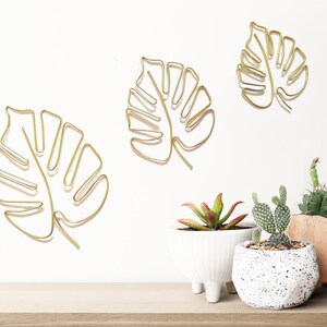 Arte de alambre / Hojas de palma / Conjunto de 3 / Hecho a mano / Arte de pared / Plata Oro Cobre Negro Champán