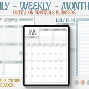 Pianificatore digitale mensile non datato, Pianificatore settimanale, Pianificatore giornaliero Calendario non datato Stampabile Buone note Compatibile PDF 2022 2023 Funky