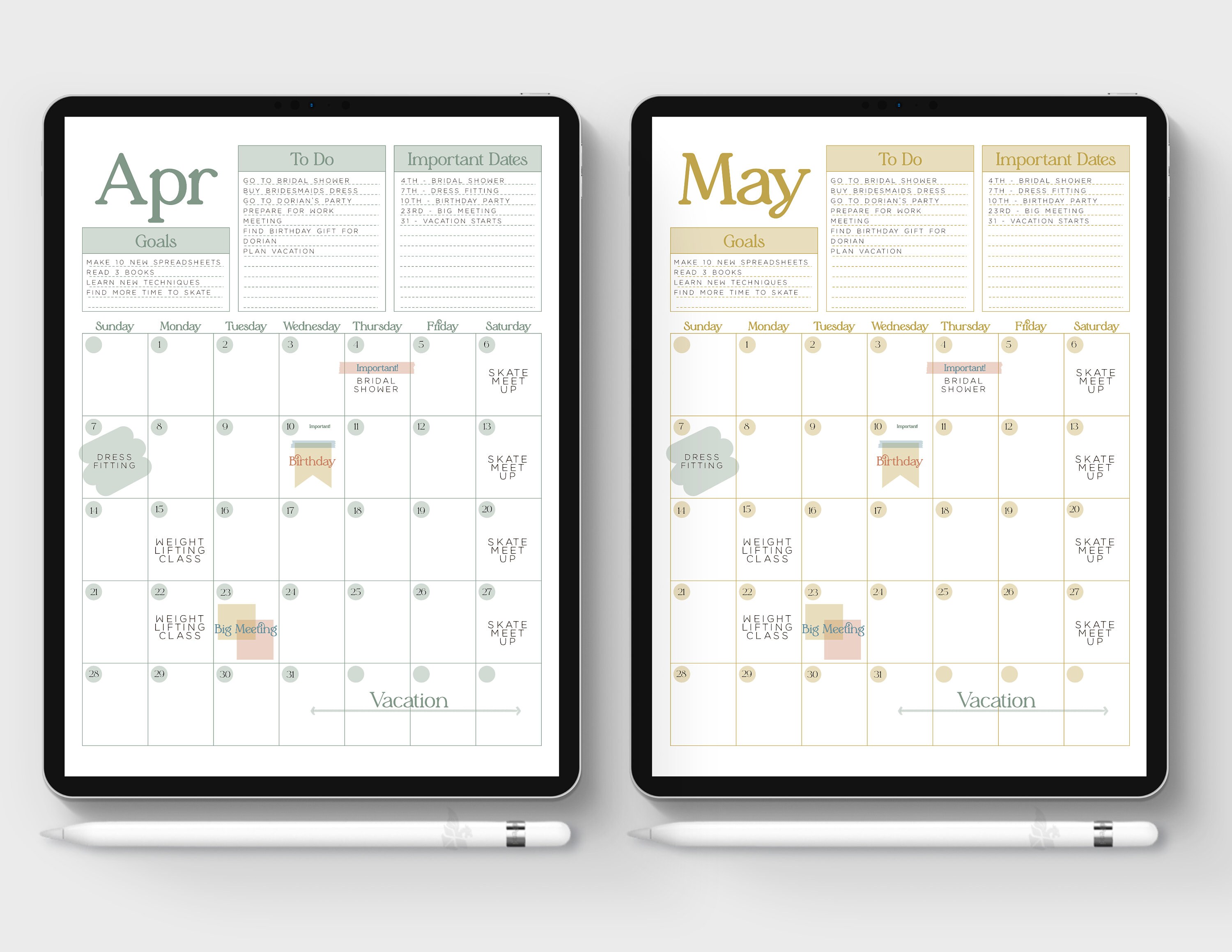 Monthly Calendar for Ipad & Printable Undated Cute Etsy