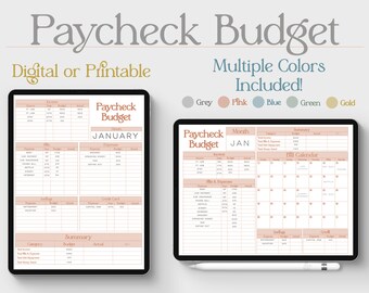 Easy Bi-Weekly Budget By Paycheck Planner & Calendar For Beginners - Goodnotes Compatible - Monthly Bill Calendar - Cute Printables