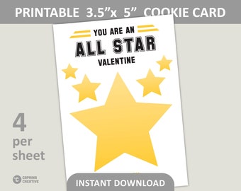 All Star Valentine Cookie Cards Printable / Valentines Day Baking / 3.5” x 5” Cookie Cards / PDF Digital Download