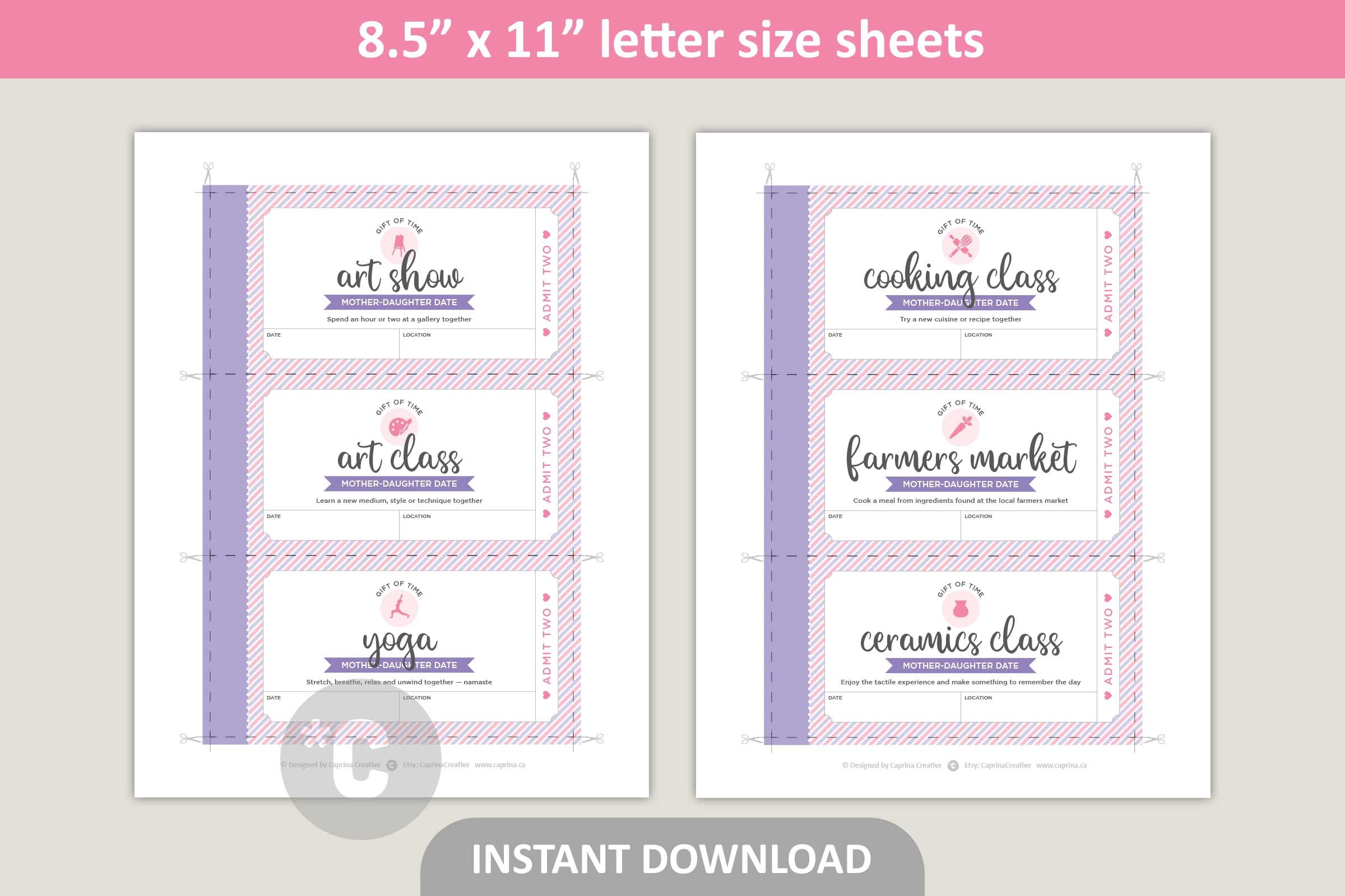 Mother Daughter Date Coupons Printable / Mothers Day Coupons / - Etsy