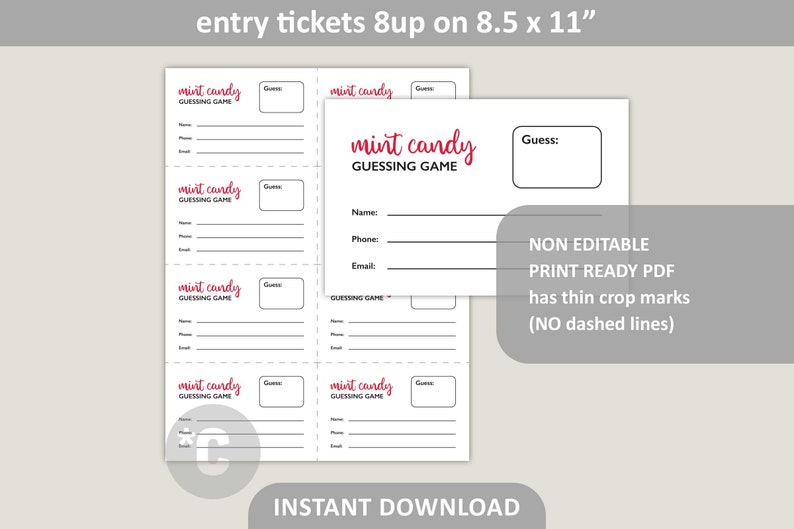 Mint Candy Guessing Game Printable / Guess How Many Mints in the Jar / Christmas Party Game ...