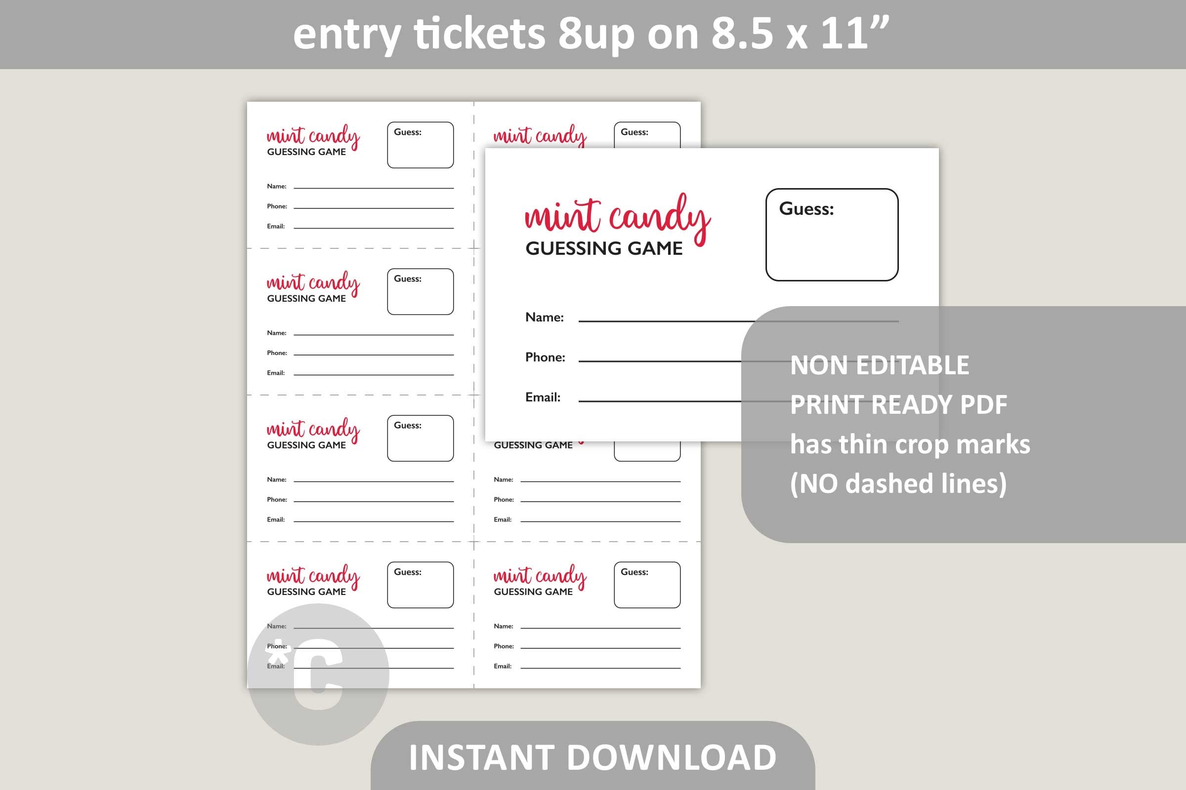 Mint Candy Guessing Game Printable / Guess How Many Mints in the Jar / Christmas Party Game