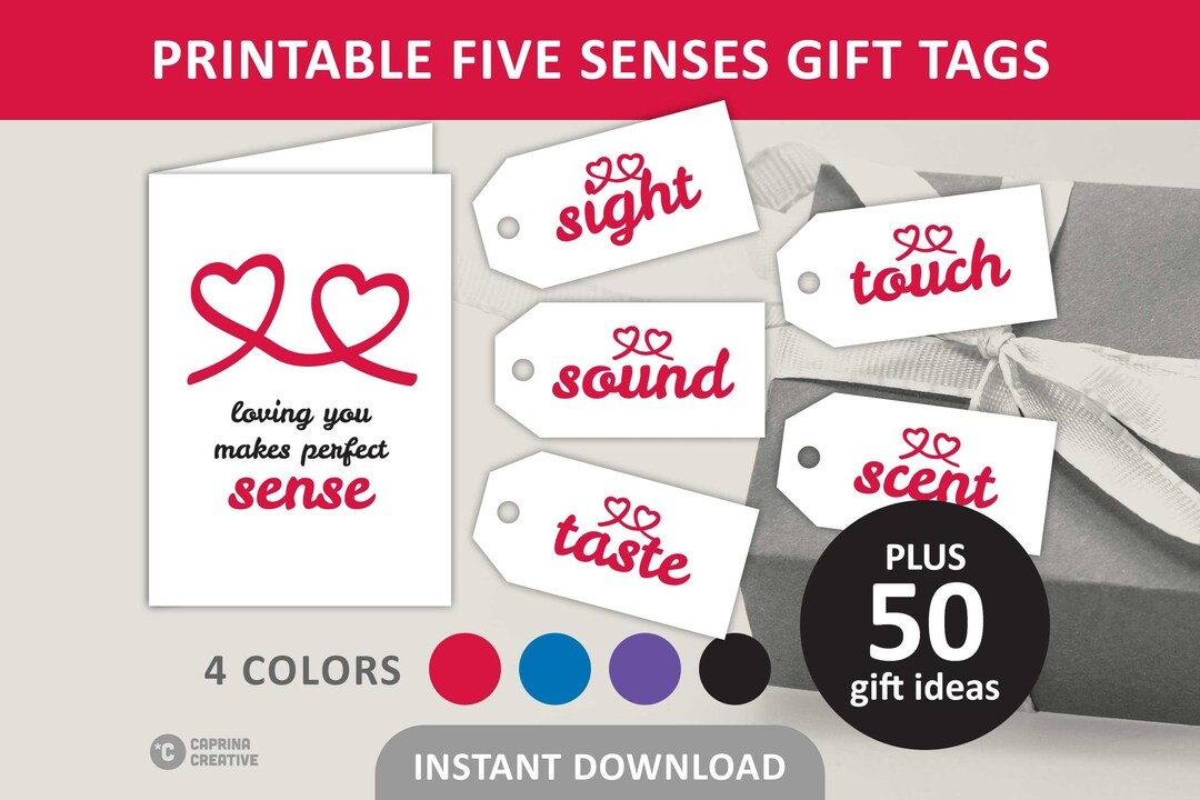 5 Senses Gift Tag Printable / Five Senses Gift Tags &amp; Card / 50 Gift ...