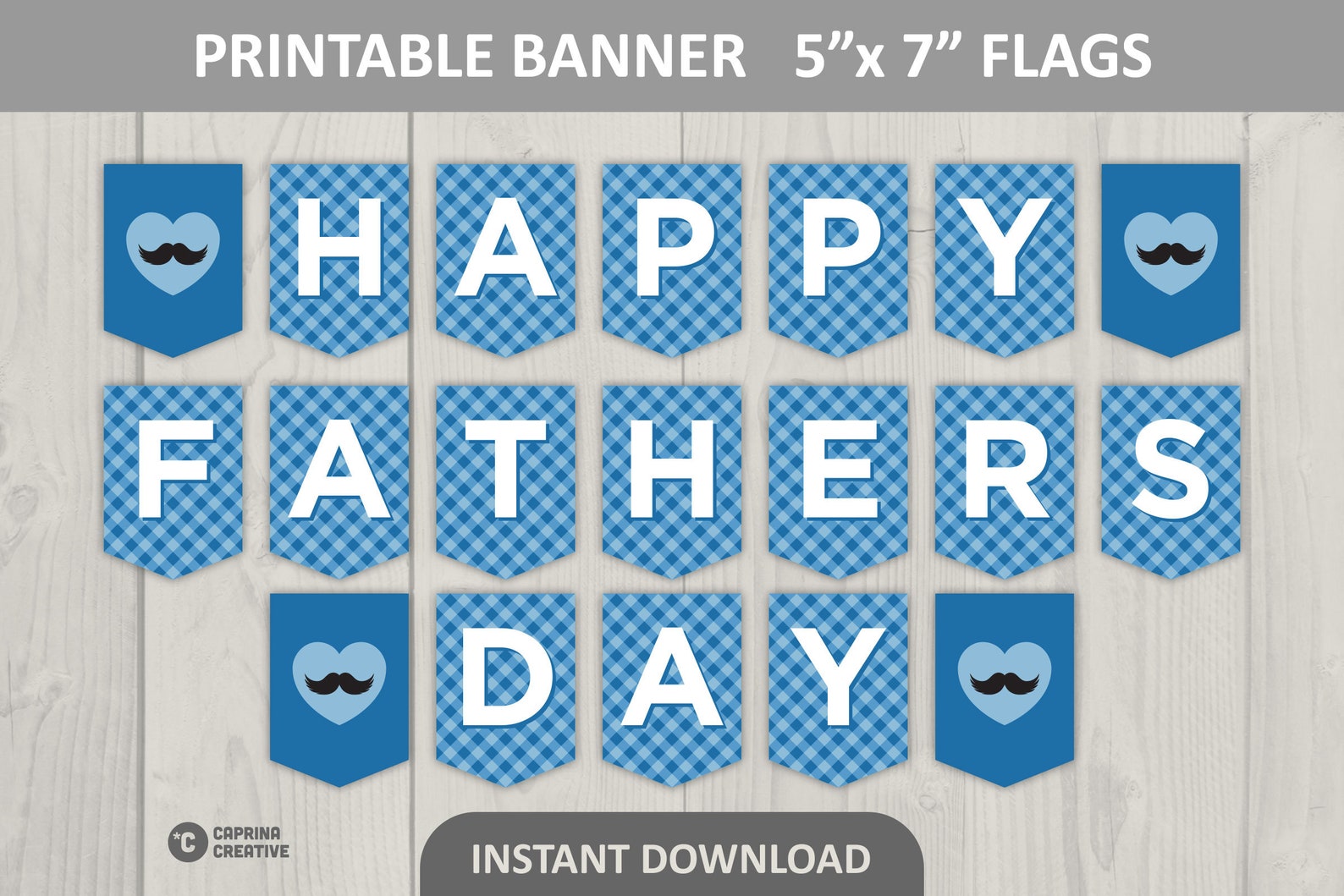 Happy Fathers Day Banner Printable / Blue Plaid Dad Banner / 5" X 7 ...