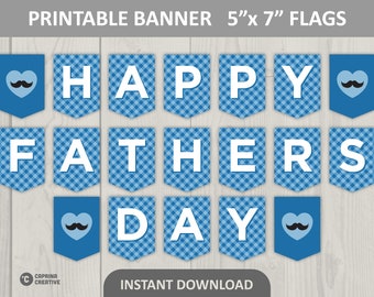 Happy Fathers Day Banner Printable / Blue Plaid Dad Banner / 5" x 7" Pennant Bunting / 8.5" x 11" PDF Digital Download