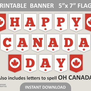 Canada Day Banner Printable / Oh Canada Day Decorations / Red & White / 5&quot; x 7&quot; Pennant Flags / 8.5&quot; x 11&quot; PDF Instant Download