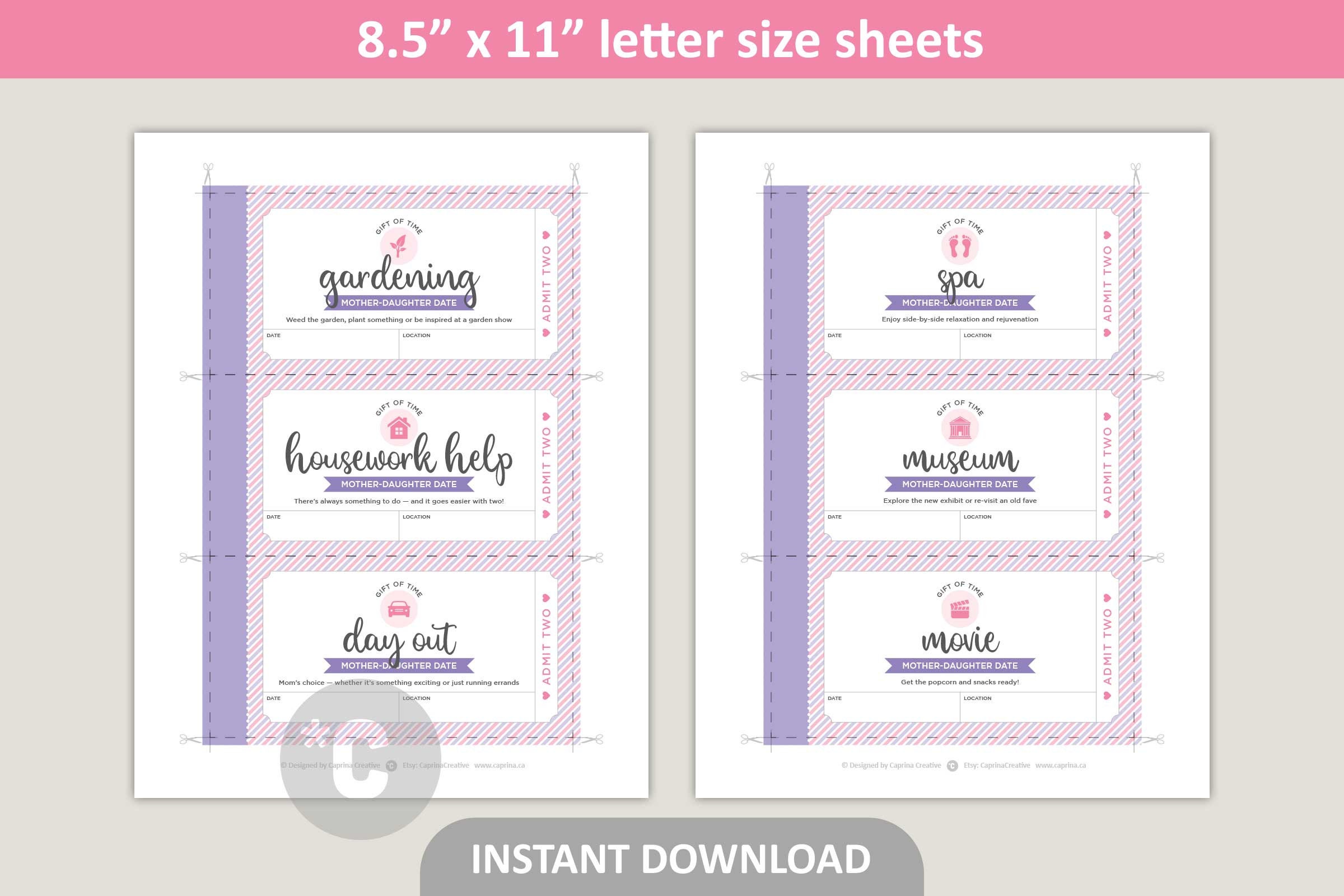Mother Daughter Date Coupons Printable / Mothers Day Coupons / - Etsy