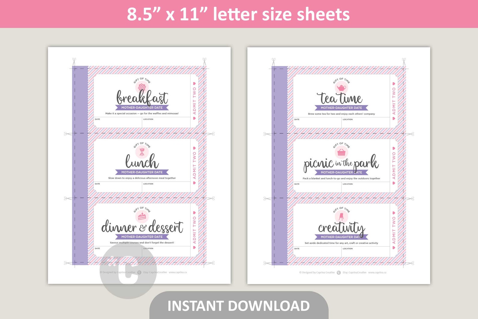 Mother Daughter Date Coupons Printable / Mothers Day Coupons / Birthday ...