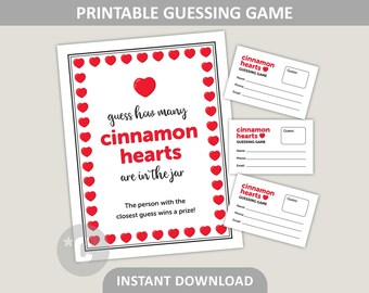 Guess How Many Cinnamon Hearts Guessing Game Printable / Valentines Day Party Game / School Classroom Game / 8.5" x 11" PDF Digital Download