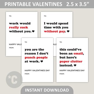 Cartes de Saint-Valentin imprimables drôles avec un collègue / étiquette-cadeau de bureau pour la Saint-Valentin / 2,5 x 3,5 po. Cartes de Saint-Valentin pour adultes / PDF numérique à télécharger