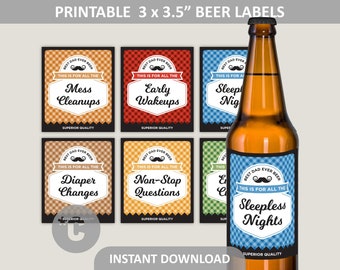 New Dad Beer Labels Printable / Dad to Be Gift / First Time Father Survival Beer Kit / 3" x 3.5" Beer Bottle Label / PDF Digital Download