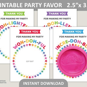 Play Doh Party Favors Printable / Play Dough Birthday Favors / 2.5&quot; x 3.5&quot; Playdoh Kids Party Favor Tags / PDF Digital Download