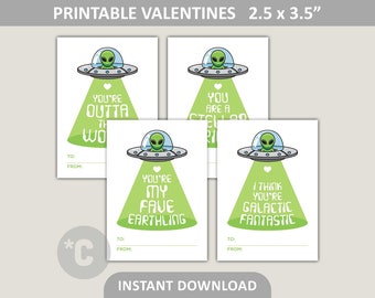 Printable Alien Valentines / Outta This World Classroom Valentines Exchange / 2.5" x 3.5" Kids Valentines / PDF Digital Download