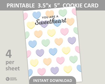Sweethearts Cookie Printable / Valentines Day Baking / 3.5” x 5” Cookie Cards / PDF Digital Download